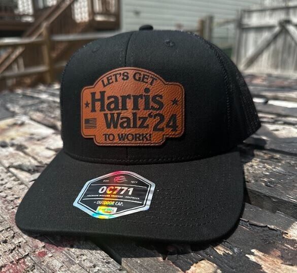 Harris Walz 2024 Hat - Black OC771 Mesh Back Adjustable Leather Badge Hat Harris