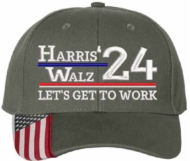 Harris Walz 2024 Embroidered Hat - Let's Get to Work Harris Walz 2024 OLIVE Hat