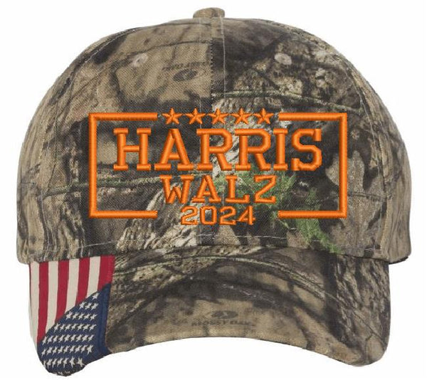 Harris Walz 2024 Embroidered Hat CWF305 Mossy Oak ORANGE text