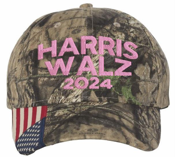 Harris Walz 2024 Embroidered Hat CWF305 Mossy Oak Hat PINK Block Harris Walz 2024