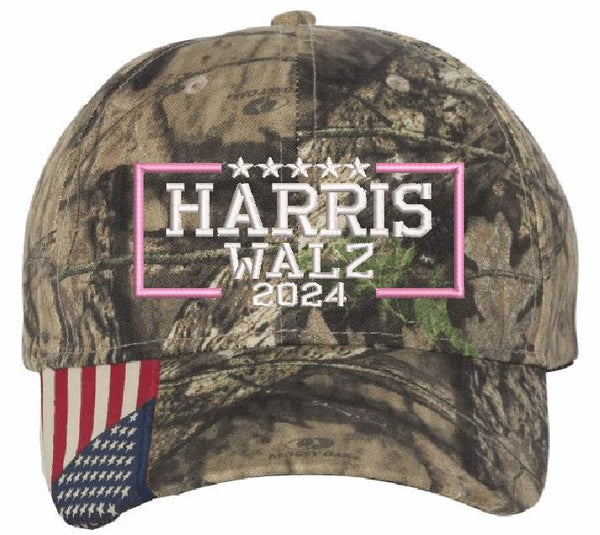 Harris Walz 2024 Embroidered Hat CWF305 Mossy Oak Hat PINK/WHITE