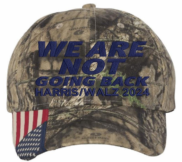 Harris Walz 2024 Embroidered Hat Mossy Oak cwf305 Navy We are NOT GOING BACK