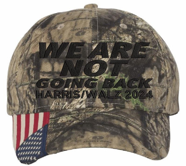 Harris Walz 2024 Embroidered Hat Mossy Oak cwf305 Black We are NOT GOING BACK