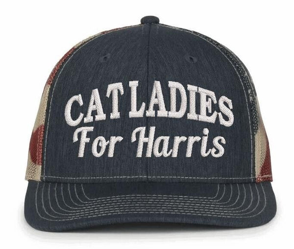 Cat Ladies for Harris Hat Vote Kamala Harris 2024 Embroidered Old Glory Adj. Hat