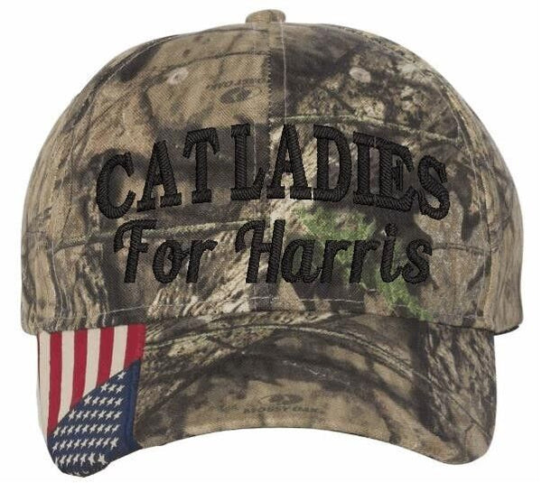 Cat Ladies for Harris Hat Vote Kamala Harris 2024 Embroidered Hat Mossy/Black