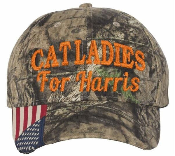 Cat Ladies for Harris Hat Vote Kamala Harris 2024 Embroidered Hat Mossy/Orange