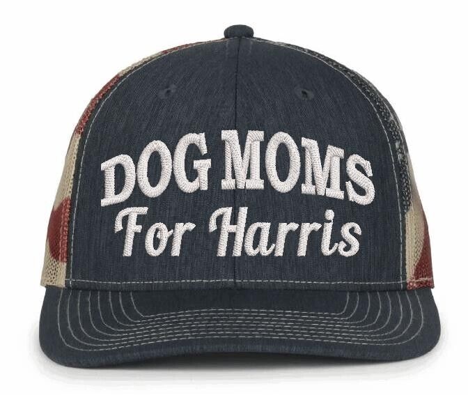 Dog Moms for Harris Hat Vote Kamala Harris 2024 Embroidered Old Glory Adj. Hat