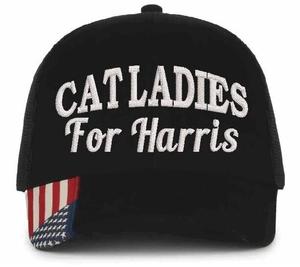 Cat Ladies for Harris Hat Vote Kamala Harris 2024 Embroidered Black Mesh Bk Hat