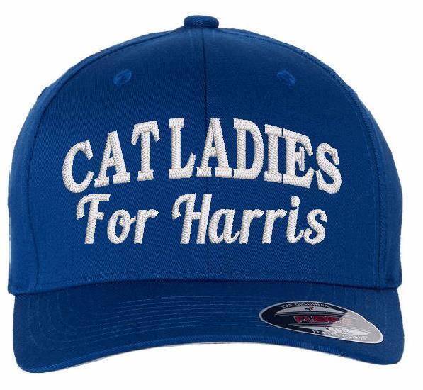 Cat Ladies for Harris Hat Vote Kamala Harris 2024 Embroidered Blue Flex Fit Hat