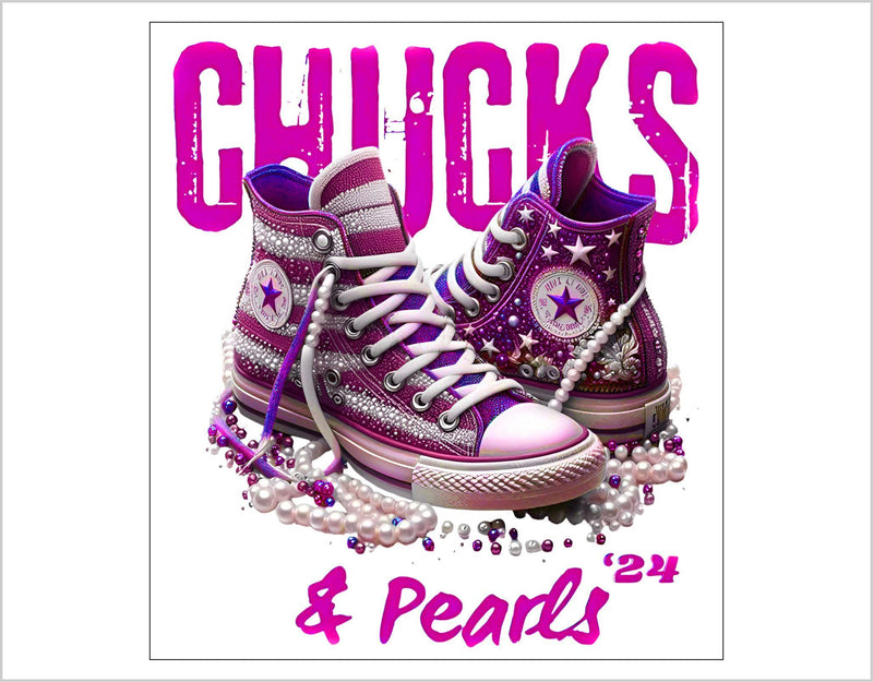 Chucks and Pearls Kamala Harris 2024 Bumper Sticker Harris Walz Pink