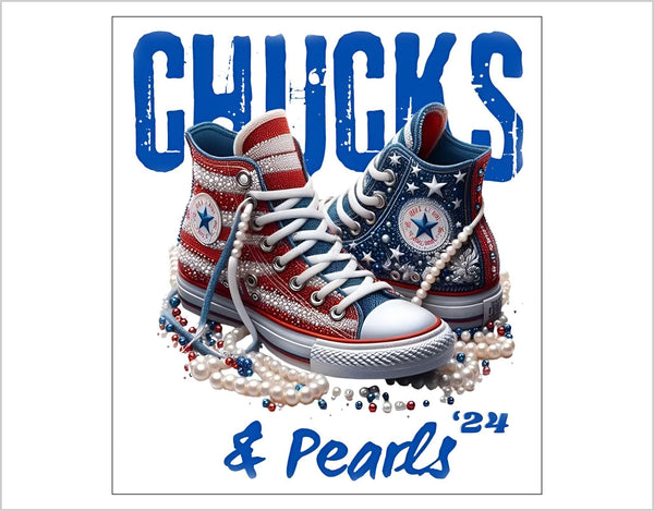 Chucks and Pearls Kamala Harris 2024 Bumper Sticker Harris Walz Blue