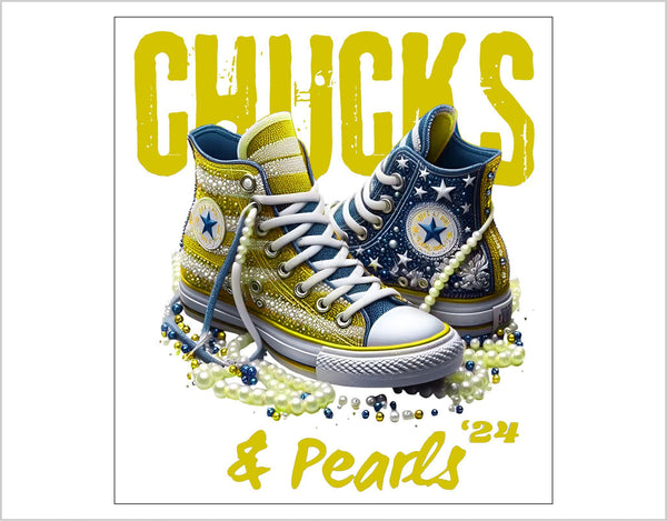 Chucks and Pearls Kamala Harris 2024 Bumper Sticker Harris Walz Yellow