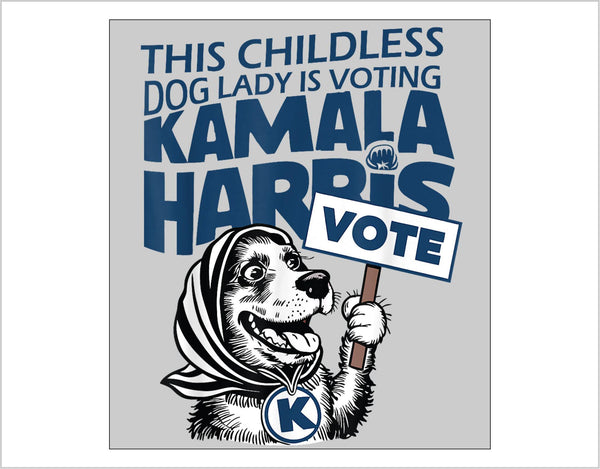 Childless Dog Lady Holding Sign Bumper Sticker Harris Walz 2024