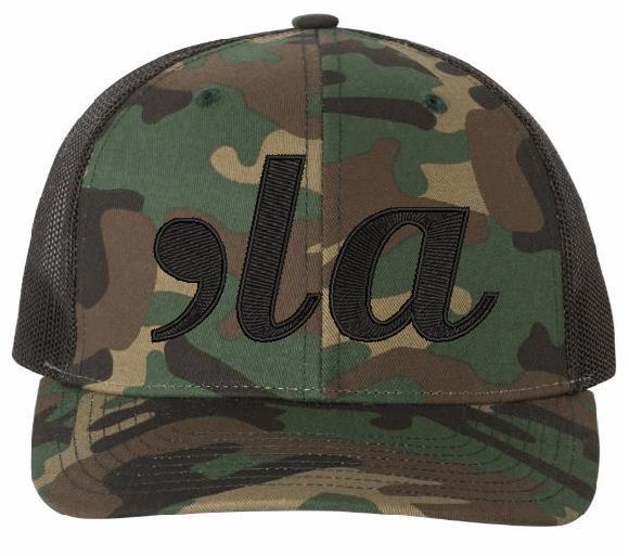 Comma LA Hat, kamala harris hat , Comma + La, kamala harris Embroidered Cap 112P Camo Black