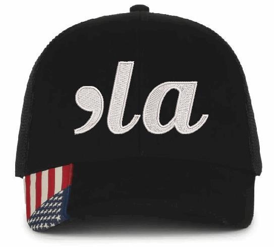 Comma LA Hat, kamala harris hat , Comma + La, kamala harris Embroidered Cap Black Mesh Back