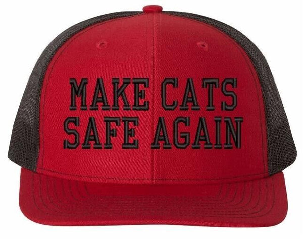 Make CATS Safe Again Trump 2024 Embroidered Hat Richardson 112 Red/Black Mesh