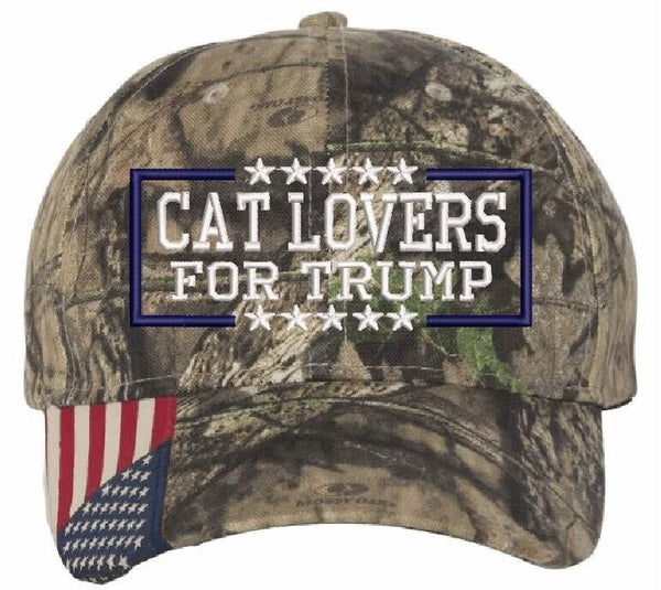 Cat Lovers for Trump Embroidered Hat Mossy Oak CWF305 Adjustable Hat MAGA Navy