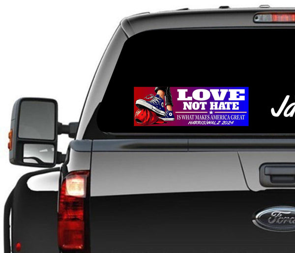 Kamala Harris Walz 2024 Bumper Sticker - Love Not Hate Makes America Great