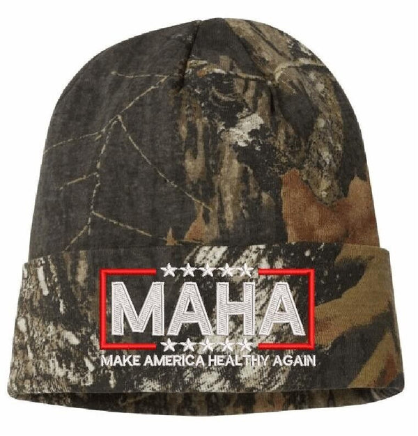 Make America Healthy Again Red White Mossy Oak Breakup WINTER HAT LCB12