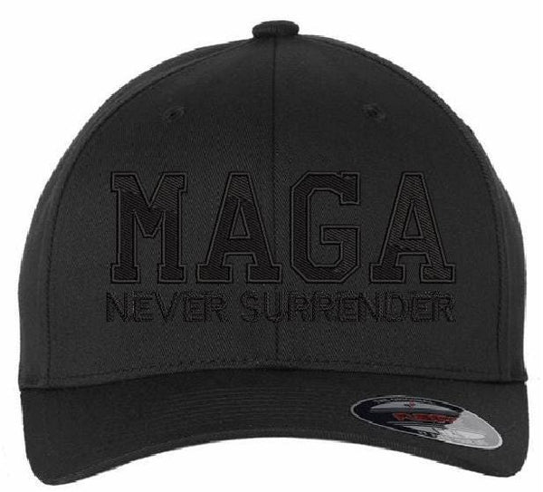 Great Again MAGA Hat Never SURRENDER Flex Fit  Hat with Back USA Flag