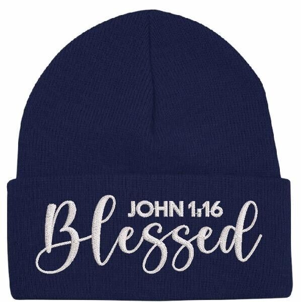 Beanies for Men BLESSED JOHN 1:16 Christ Church Faith Christian Winter Hat