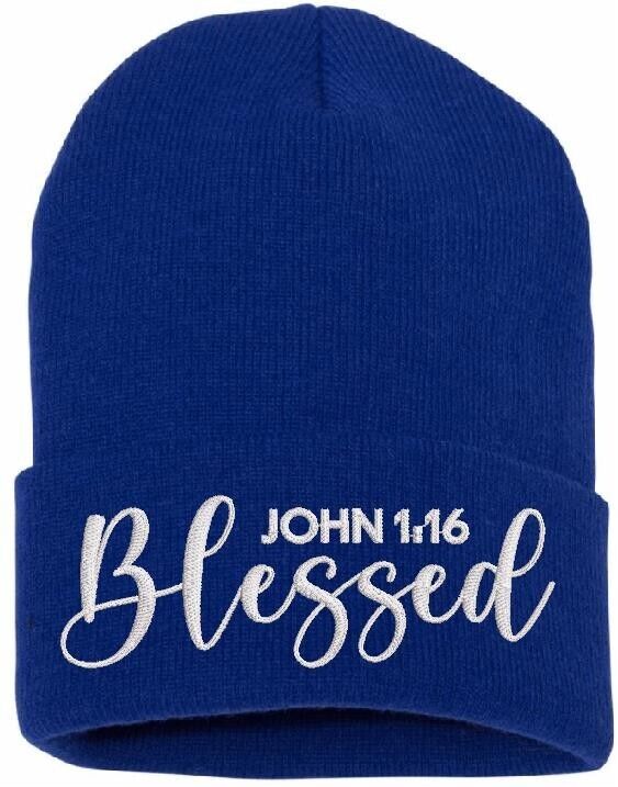 Beanies for Men BLESSED JOHN 1:16 Christ Church Faith Christian Winter Hat