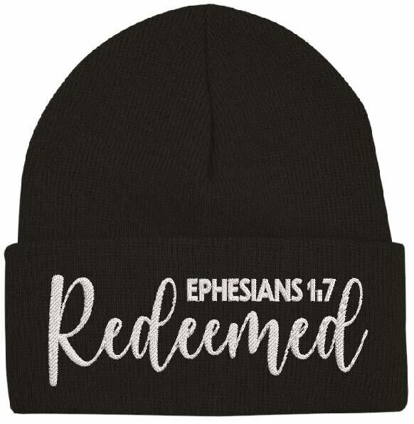 Beanies for Men "REDEEMED" Ephesians 1:7 Church Faith Christian Winter Hat