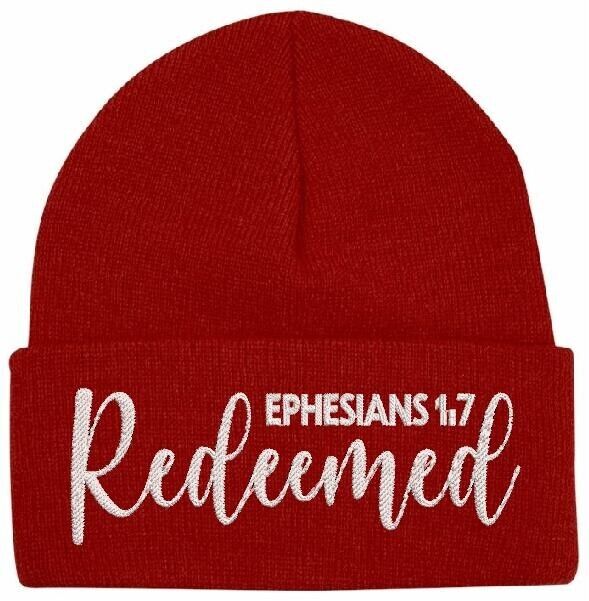 Beanies for Men "REDEEMED" Ephesians 1:7 Church Faith Christian Winter Hat