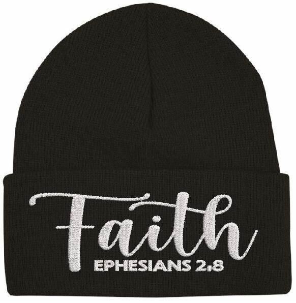 Jesus Christ Winter Beanie Hat FAITH EPHESIANS 2:9 Embroidered Winter Beanie Hat