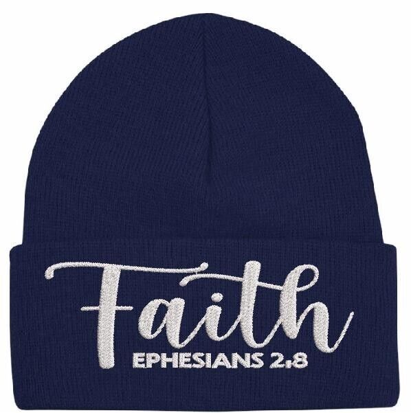 Jesus Christ Winter Beanie Hat FAITH EPHESIANS 2:9 Embroidered Winter Beanie Hat