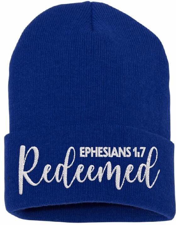 Beanies for Men "REDEEMED" Ephesians 1:7 Church Faith Christian Winter Hat