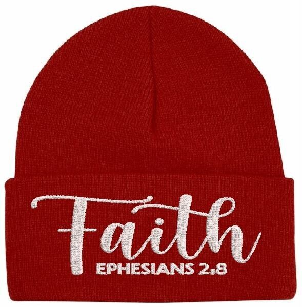 Jesus Christ Winter Beanie Hat FAITH EPHESIANS 2:9 Embroidered Winter Beanie Hat