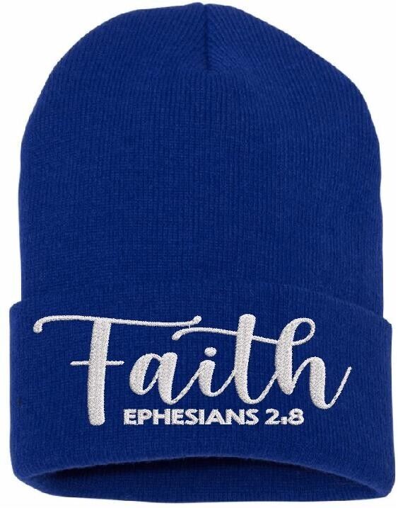 Jesus Christ Winter Beanie Hat FAITH EPHESIANS 2:9 Embroidered Winter Beanie Hat