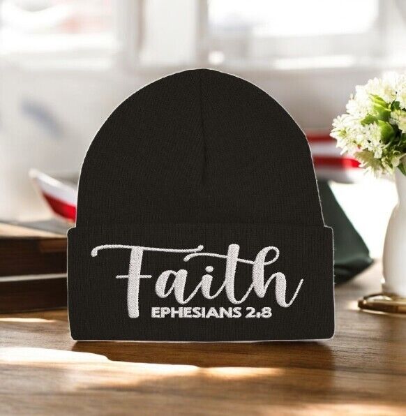 Jesus Christ Winter Beanie Hat FAITH EPHESIANS 2:9 Embroidered Winter Beanie Hat