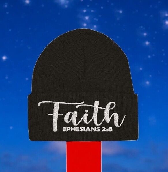 Jesus Christ Winter Beanie Hat FAITH EPHESIANS 2:9 Embroidered Winter Beanie Hat