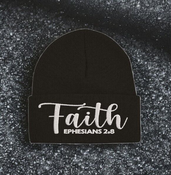 Jesus Christ Winter Beanie Hat FAITH EPHESIANS 2:9 Embroidered Winter Beanie Hat