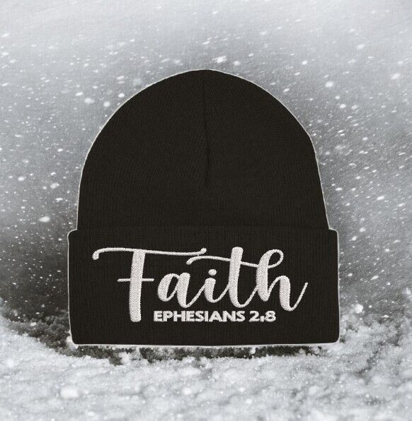 Jesus Christ Winter Beanie Hat FAITH EPHESIANS 2:9 Embroidered Winter Beanie Hat