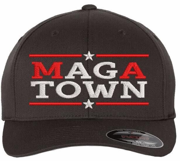 Trump 2025 MAGA TOWN Flex Fit Fitted DARK GRAY Embroidered Hat Trump Vance