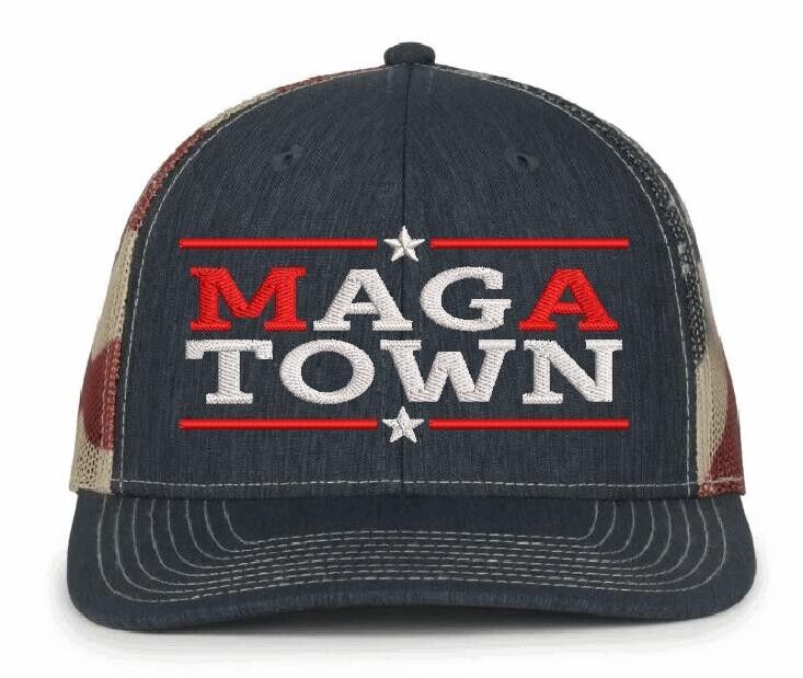 Trump 2025 Hat - MAGA TOWN Embroidered Adjustable Old Glory Trump 2025 Hat