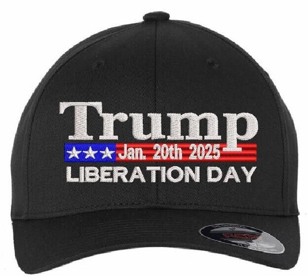 Trump 2025 LIBERATION Flex Fit Fitted BLACK Embroidered Hat Trump Vance 2025