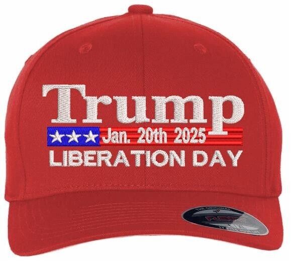 Trump 2025 LIBERATION DAY 2025 Flex Fit Fitted RED Embroidered Hat Trump Vance