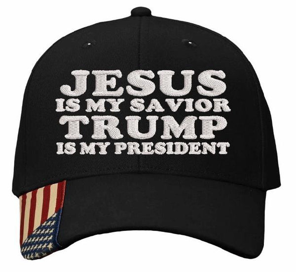 Jesus is my savior Trump is my President Outdoor Cap USA300 Flag Brim Hat Style