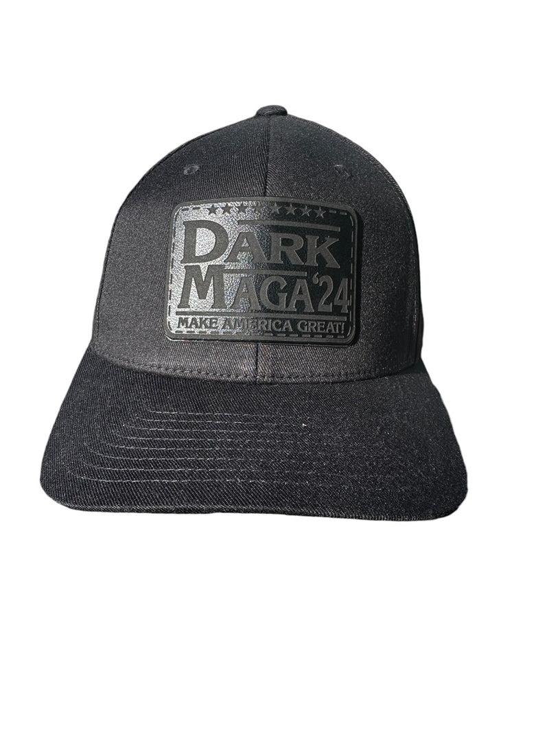 DARK MAGA Hat Leather Badge Hat - Flex Fit Blackout TRMP Hat