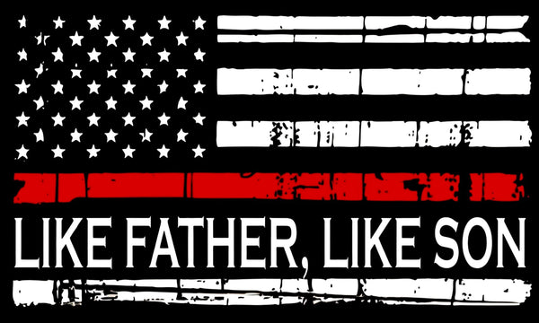 Firefighter Window Decal - Like Father Like Son Reflective Exterior Window Decal for your car or other hard surface.