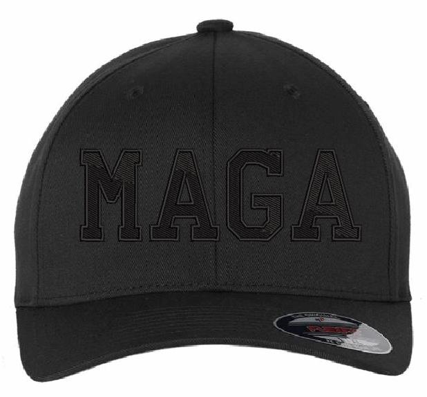 Great Again MAGA Flex fit or Adjustable Blackout Hat with side Flag