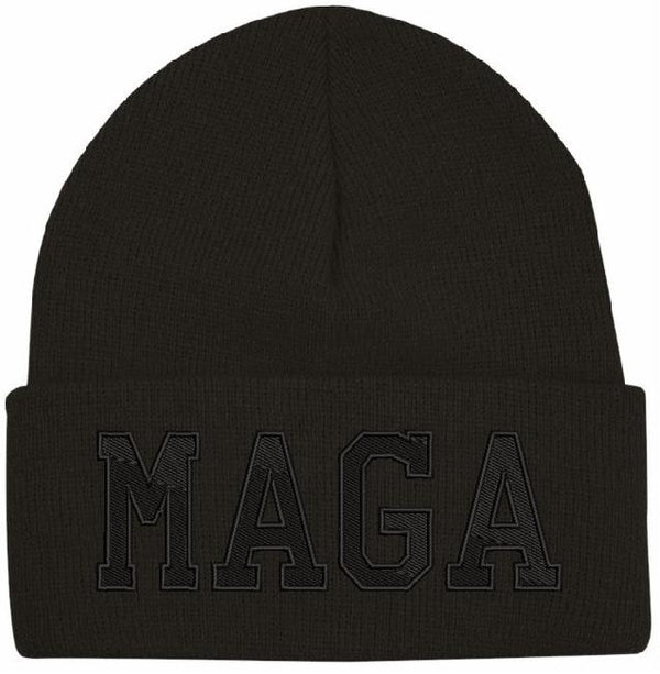 Trump Winter Hat - Embroidered Blackout MAGA Winter Cuff or Beanie Hat