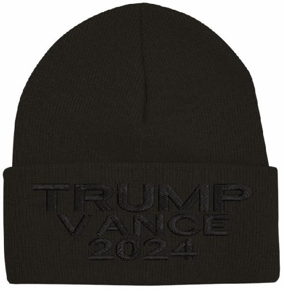 Trump Winter Hat - Embroidered Blackout Trump Vance 2024 Winter Cuff or Beanie Hat