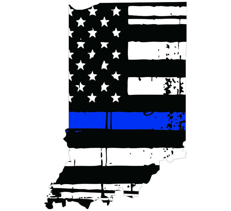 Thin Blue line decal - State of Indiana Tattered Flag Decal - Various Sizes