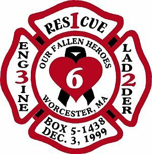 Firefighter Worcester 6 Memorial Decal - MALTESE CROSS in Variety of Sizes!
