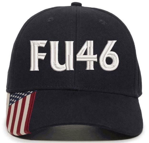 FU46 Anti Biden Embroidered Adjustable USA300 Hat w/ Flag Brim - Various Colors